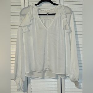 Glam White Ruffle Long Sleeve Blouse Women’s Small NWOT